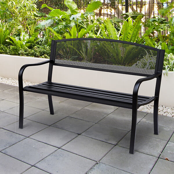 OUTSUNNY - Banc 3 places de jardin terrasse style contemporain 127L x 60l x 87H cm métal époxy anticorrosion noir - large