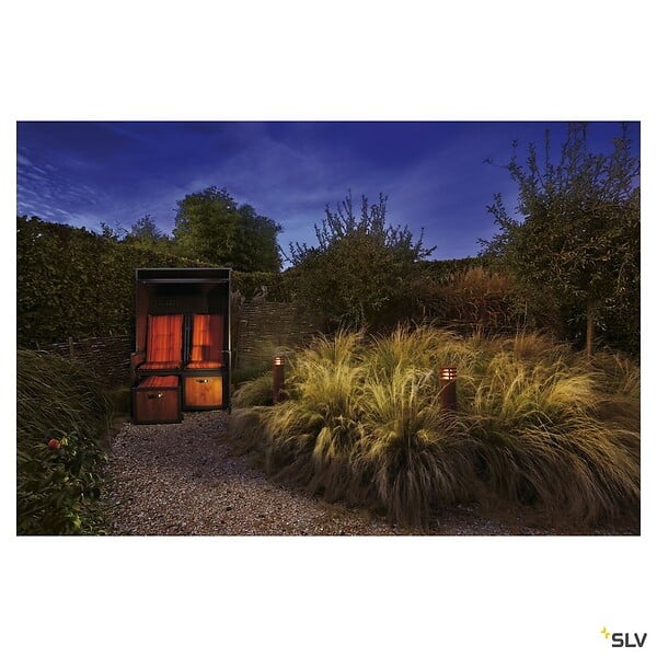 SLV - Borne extérieure SLV RUSTY coloris rouillée, E27, 11W pour jardin - Hauteur 70 cm - large