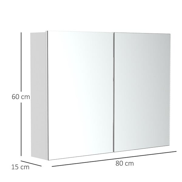 HOMCOM - Armoire miroir de salle de bain armoire murale double portes et étagères dim. 80L x 15l x 60H cm MDF blanc - large