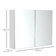 HOMCOM - Armoire miroir de salle de bain armoire murale double portes et étagères dim. 80L x 15l x 60H cm MDF blanc - vignette