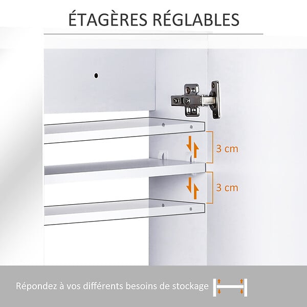 HOMCOM - Armoire miroir de salle de bain armoire murale double portes et étagères dim. 80L x 15l x 60H cm MDF blanc - large