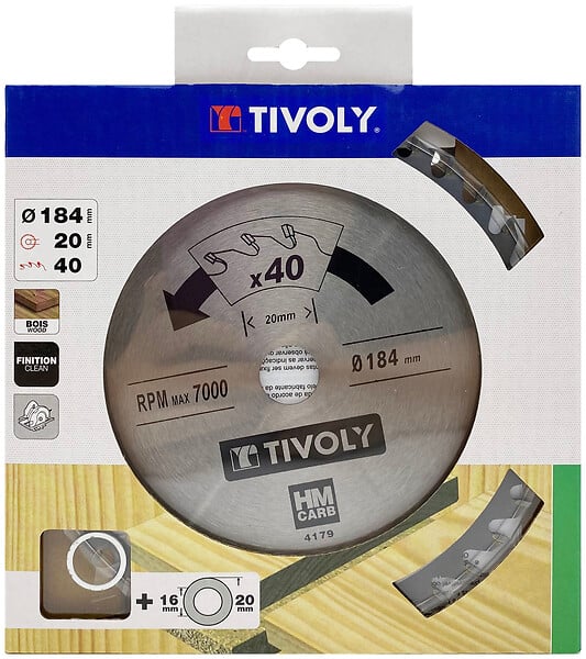 TIVOLY - Lame scie circulaire finition - 184mm diamètre 40 dents - large