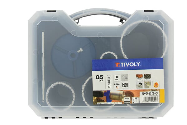 TIVOLY - 5 scies cloches carbure HM - maçonnerie - Diam.33 à 83mm - large
