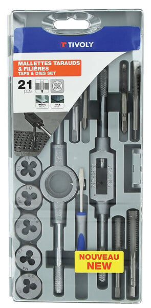 TIVOLY - Coffret 21 pièces tarauds et filières - large