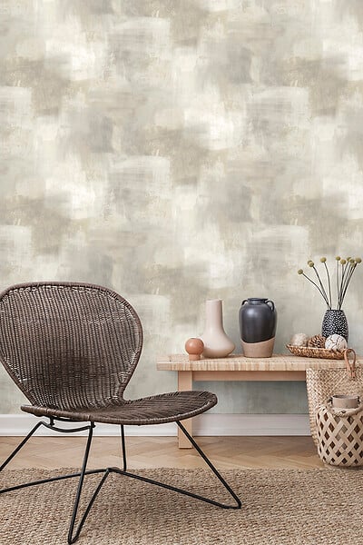 GRANDECO - Papier peint vinyle intisse beton enduit beige - large
