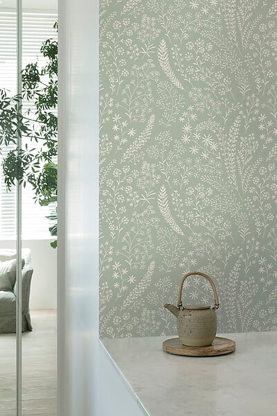 GRANDECO - Papier peint vinyle intisse motif astrid celadon - large