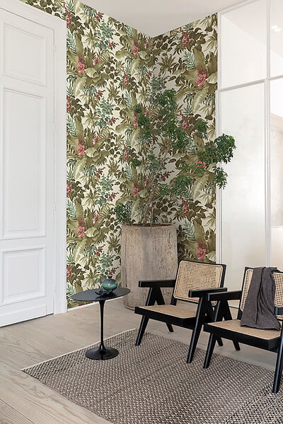 GRANDECO - Papier peint vinyle intisse canopy beige - large