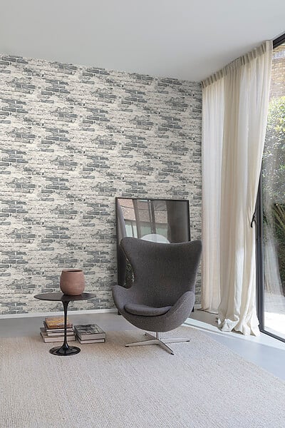 GRANDECO - Papier peint brique - Bleu-gris - L.10,05xl.0,53m - large
