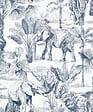 GRANDECO - Papier peint vinyle intisse toile de jouy elephant - vignette