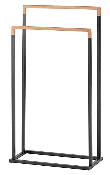 MSV - Porte-serviettes sur pied - Acier et bambou - Chic - Noir - large