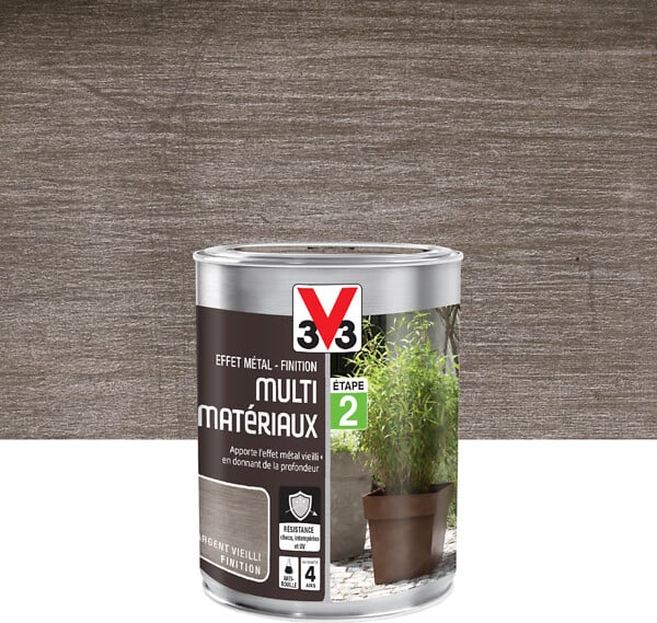 V33 PEINTURE - Finition effet métal peinture multi-matériaux argent vieilli 0.25 L - large
