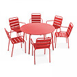 OVIALA - Ensemble table de jardin ronde et 6 fauteuils acier rouge - Palavas - vignette