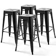 OVIALA - Lot de 4 tabourets de bar acier noir brillant - vignette