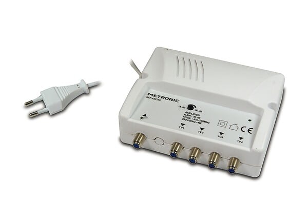 METRONIC - Amplificateur d'intérieur - 30dB réglable - 4 sorties F - large