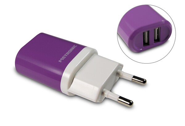 METRONIC - Chargeur secteur 2 ports USB-A 2 A Violet - large