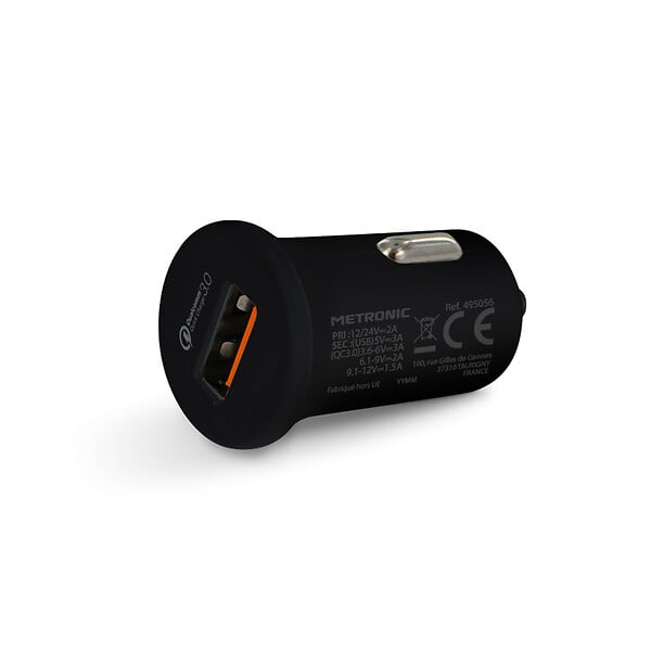 METRONIC - Chargeur allume-cigares USB-A Quick Charge 3.0 - Noir - 3A - large