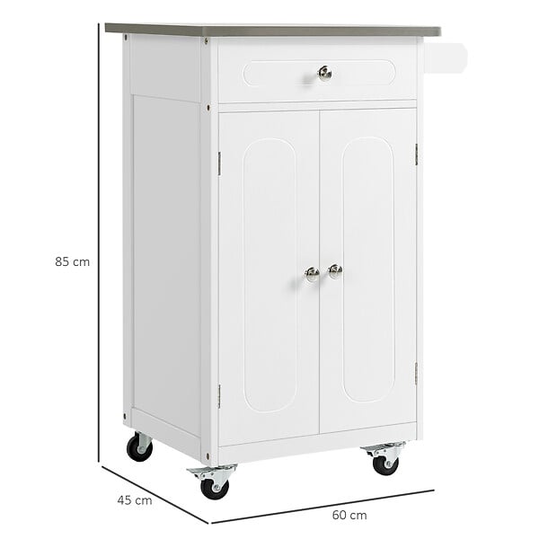 HOMCOM - Desserte de cuisine multi-rangements 1 tiroir placard 2 portes avec étagère porte-torchons MDF blanc acier inox. - large