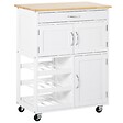 HOMCOM - HOMCOM Desserte de cuisine multi rangements 2 placards tiroir casier 9 bouteilles MDF blanc plateau bois caoutchouc - vignette