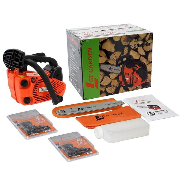 GT GARDEN - Tronçonneuse élagueuse thermique 25 cm3, 1 CV, guide 26 cm, 2 chaînes - large