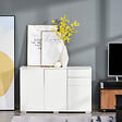 HOMCOM - Commode buffet de rangement 2 tiroirs coulissants 3 portes étagère réglable panneaux de particules 117 x 36 x 74 cm blanc - vignette