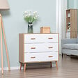 HOMCOM - Commode design scandinave sur pieds 3 tiroirs coulissants pieds effilés inclinés panneaux particules blanc aspect bois clair - vignette
