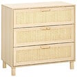HOMCOM - Commode 3 tiroirs cannage en rotin dim. 80L x 40l x 80H cm MDF aspect bois clair - vignette
