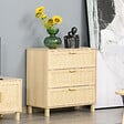 HOMCOM - Commode 3 tiroirs cannage en rotin dim. 80L x 40l x 80H cm MDF aspect bois clair - vignette