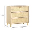 HOMCOM - Commode 3 tiroirs cannage en rotin dim. 80L x 40l x 80H cm MDF aspect bois clair - vignette
