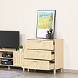 HOMCOM - Commode 3 tiroirs cannage en rotin dim. 80L x 40l x 80H cm MDF aspect bois clair - vignette