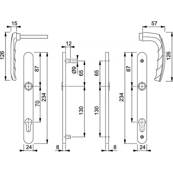 HOPPE - Béquille double sur plaque étroite entraxe 70195 mm ligne Atlanta clé I finition aspect inox porte 5867 - large