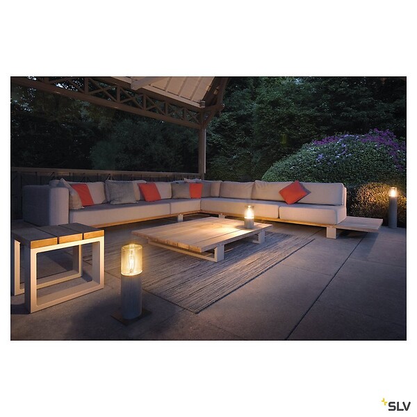 SLV - Borne extérieure SLV LISENNE, gris/verre fumé, E27 23W - Hauteur 40 cm - large