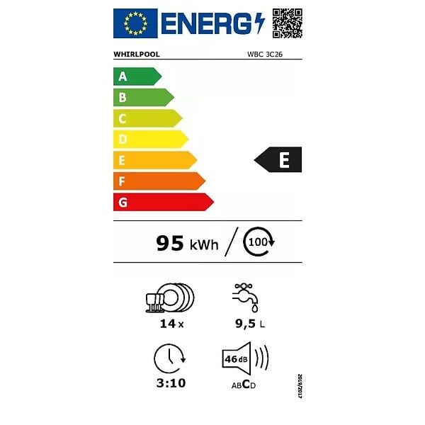 WHIRLPOOL - lave-vaisselle 60cm 14 couverts 46bd intégrable avec bandeau - wbc3c26b - large