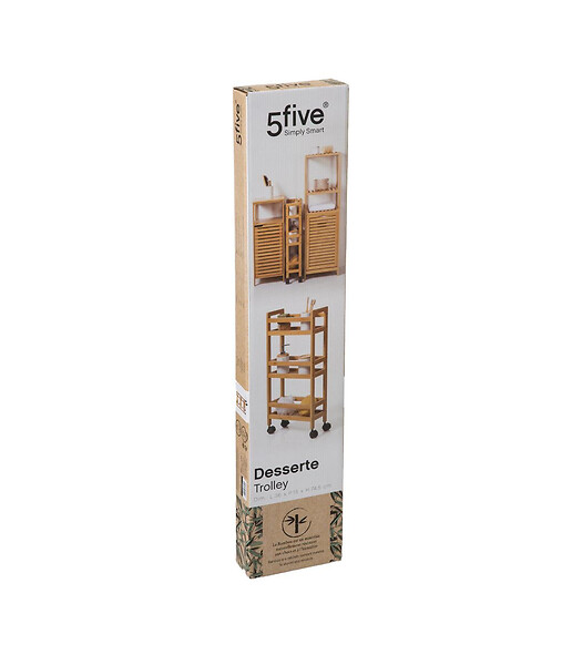 5 FIVE SIMPLY SMART - Desserte de Salle de bain sur roues 3 Niveaux en Bambou - large
