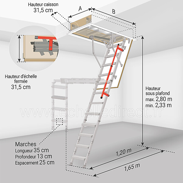 Matisere - Escalier escamotable - Ouverture du plafond de 92 x 130cm - LML92130-2 - large