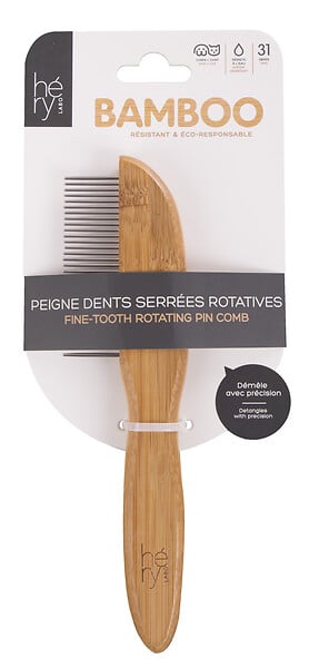 HERY - Peigne bambou dents serrees rotatives - large