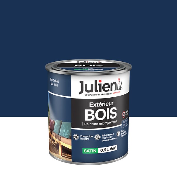 JULIEN - Peinture extérieure bois microporeux Satin - Bleu Cobalt 0,5L - large