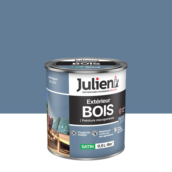 JULIEN - Peinture extérieure bois microporeux satin - Bleu Pigeon - 0,5L - large