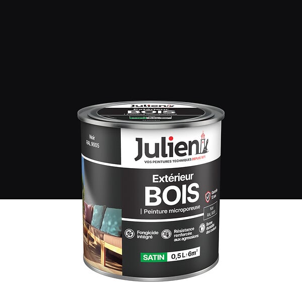 JULIEN - Peinture Extérieure Bois Microporeux Julien Satin - Noir 0.5L - large