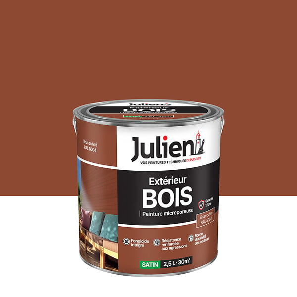 JULIEN - Peinture Extérieure Bois Microporeux Satin - Brun Cuivre 2.5L - large
