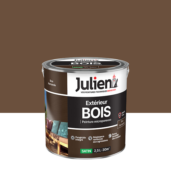JULIEN - Peinture Extérieure Bois Microporeux Julien Satin -Brun Normandie 2.5L - large