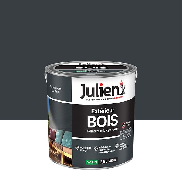 JULIEN - Peinture Extérieure Bois Microporeux Julien Satin-Gris Anthracite 2.5L - large