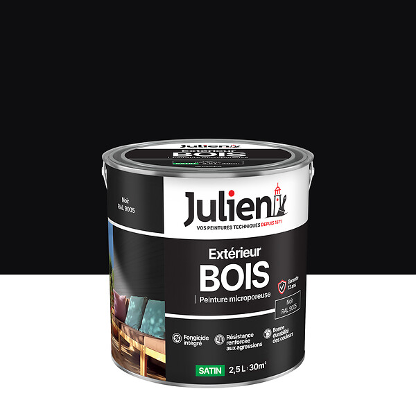 JULIEN - Peinture Extérieure Bois Microporeux Julien Satin - Noir 2.5L - large