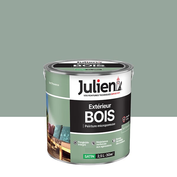 JULIEN - Peinture Extérieure Bois Microporeux Julien Satin - Vert Provence 2.5L - large