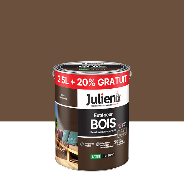 JULIEN - Peinture Bois Extérieur Satin - Brun Normandie - 2.5L - large