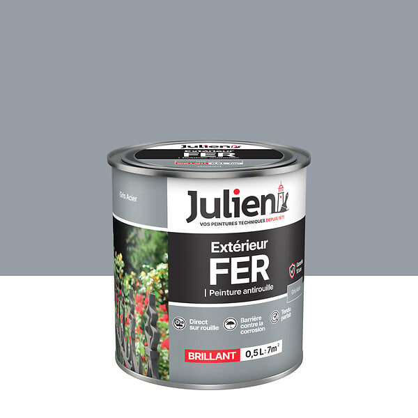 JULIEN - Peinture antirouille métaux ferreux - Gris Acier - 0,5L - large