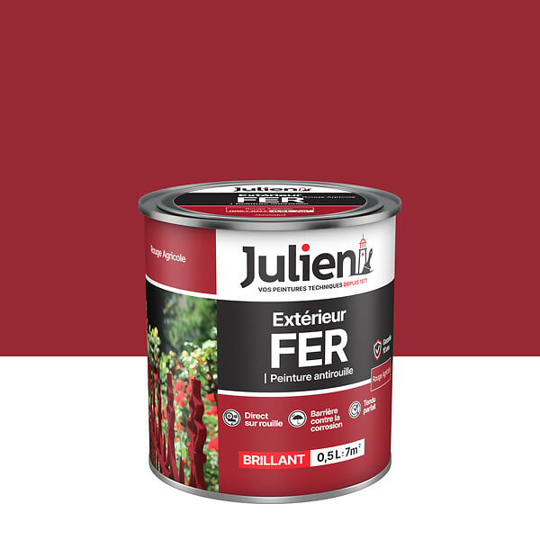 JULIEN - Peinture antirouille fer - Rouge agricole - 0,5L - large