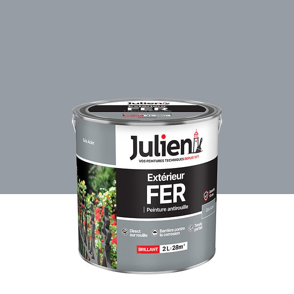 JULIEN - Peinture antirouille extérieure - Fer acier - Gris Acier 2L - large