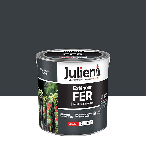 JULIEN - Peinture Extérieure Fer Antirouille Julien Brillant-Gris Anthracite 2L - large