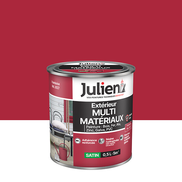 JULIEN - Peinture Extérieure Multi-Materiaux Julien Satin - Framboise 0.5L - large