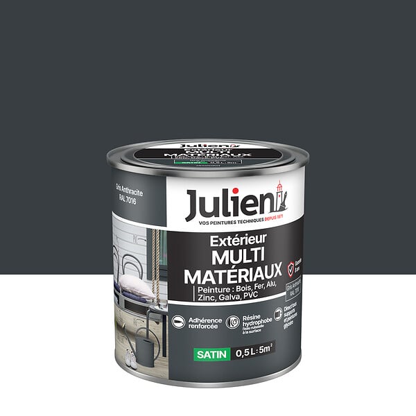 JULIEN - Peinture Extérieure Multi-Materiaux Julien Satin -Gris Anthracite 0.5L - large